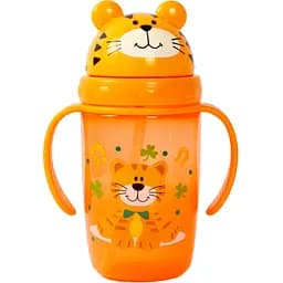 Поїльник-непроливайка Курносики з ручками з силіконовою соломинкою 360 мл помаранчевий (7224 оран)