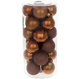 Набір святкових ялинкових куль діаметром 6 см колір кориця 24 шт глянцеві гліттер та матові