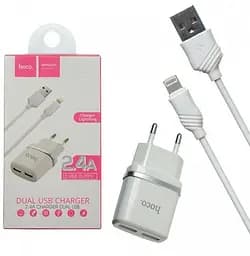 Адаптер живлення 2 USB Hoco C12 + Юсб кабель для iPhone набір білий 6957531047766