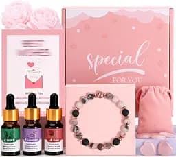 Подарочный набор браслетов-диффузор из лавового камня включает браслет из лавового камня и защитную коробку, эфирное масло лаванды