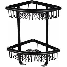 Полка угловая двухъярусная с крючками Frap F352-16, Черный матовый