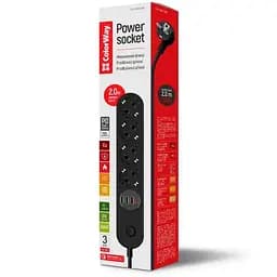 Фильтр питания ColorWay 4 розетки, 4USB (Type-C PD20W + 3USB QC3.0) (45W), 2м, Black (CW-CHE44PDB)