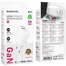МЗП Borofone BN29 Fuente PD30W+QC3.0 (1USB-A/1C) + кабель Type-C to Lightning White - мініатюра 6