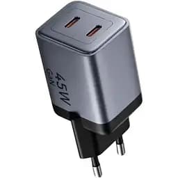Зарядное устройство Vention 45W GaN 2×USB-C PD 3.0/QC с кабелем USB-C M-M чёрный (TZ-FCDH0-EU)