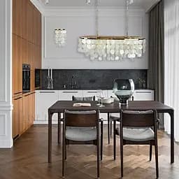 Удлиненная золотая люстра ATHELIA с перламутровыми пластинами | Ст. 1537-800*300 GD Line F