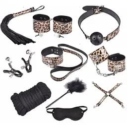 Еротичний набір БДСМ для рольових ігор леопард БДСМ набір 10 предметів для рольових садо-мазо ігор Фетиш