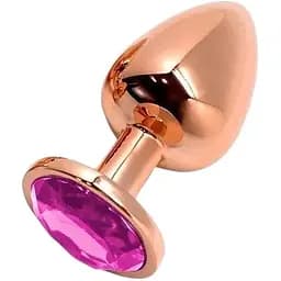 Металлическая анальная пробка Wooomy Tralalo Rose Gold Metal Plug Magenta M диаметр 3.4 см длина 8 см