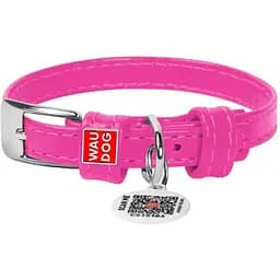 Нашийник для собак Waudog Glamour, шкіряний, з QR паспортом, 19-25х0,9 см, рожевий