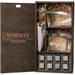 Подарочный набор Whiskey Stones камни для виски 8 штук + инструкция + мешочек для хранения + щипцы и 2 стакана