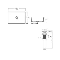 Умивальник Qtap Tern накладний прямокутний 475x370x140 мм White + донний клапан PU02, Білий - мініатюра 2