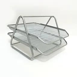 Лоток для бумаги металлический горизонтальный Сетка, 2 отделения, серебро