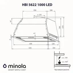 Витяжка вбудована Minola HBI 5622 BL 1000 LED - мініатюра 7