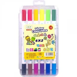 Набір двоколірних фломастерів 6 штук 12 кольорів 8059-12 в пластиковому боксі