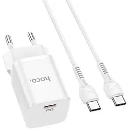Адаптер сетевой комплект Hoco N19 и кабель Type-C to Type-C Rigorous белый