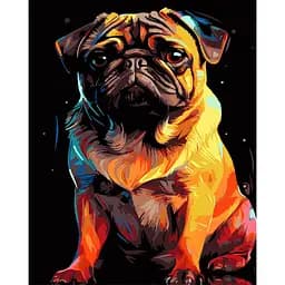 Набор для росписи по номерам Strateg Яркий мопс на черном фоне 40 х 50 см (AH1223-19)