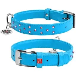 Нашийник для собак Waudog Glamour шкіряний з QR паспортом, з клейовими стразами, M, Ш 25 мм, Дов 38-49 см (4823089307084)