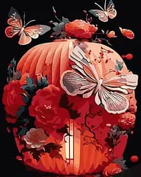 Набір для розпису по номерах Японський ліхтар у квітах, Strateg, на чорному фоні, 40x50 см, AH1009