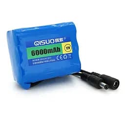 Аккумулятор литиевый QiSuo QS1206 12 V 6 Ah, для техники, роутера, с элементами Li-ion 18650, DC5.5x2.1