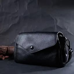 Жіноча шкіряна сумка з трикутним клапаном Vintage 22254 чорна - мініатюра 7