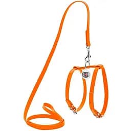Шлей с поводком для собак Waudog Glamour кожаный с QR паспортом, оранжевый