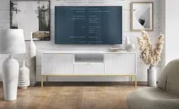 Тумба під телевізор Perfect Home Нова / Nova 2-дверна з 1 шухлядою і золотими ніжками RTV154 Білий (PFH-091224)