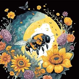 Набір для розпису по номерах Бджола і квіткова краса, Strateg, на чорному фоні, 40x40 см, AV4040-33