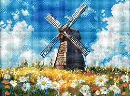 Алмазная мозаика на подрамнике Мельница посреди поля Ideyka 30х40см AMO8304