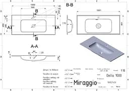 Умивальник Miraggio DELLA 1000 (0000166) Miramarble, Глянцевий, Накладний/Врізний, Білий - мініатюра 2