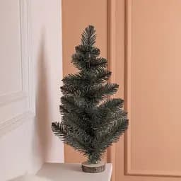 Штучна новорічна декоративна міні ялинка «Полонинська» блакитна на дерев'яній підставці 45 см Lugi SOK-M-03-1-2