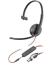 Гарнитура Poly компьютерная моно On-ear Blackwire 3215 USB-A USB-C 3.5 мм однонаправленный черный (8X227AA)