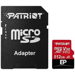 Карта памяти Patriot LX microSDXC 512GB UHS-I U3 V30 A1 EP + SD adapter (PEF512GEP31MCX) [113853]