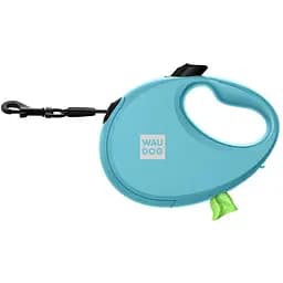 Поводок-рулетка для собак Waudog R-leash с контейнером для пакетов, световозвращающая лента, S, до 12 кг, 3 м, голубой