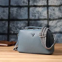 Елегантна сумка жіноча з двома секціями з натуральної шкіри Vintage 22920 блакитна - мініатюра 9