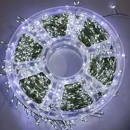 Гирлянда Роса мишура на зеленом проводе 60 метров 1800 LED Белый