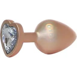 Анальна пробка с кристаллом Jewellery Pearl Gold Heart Plug M 8 см (прозрачный)