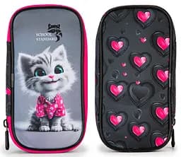 Пенал шкільний для дівчинки з Котиком м'який School Standard (PSS-147)