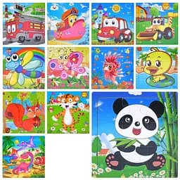 Пазлы деревянные, 9 деталей, животные, 15x15x0.5 см (в ассортименте)