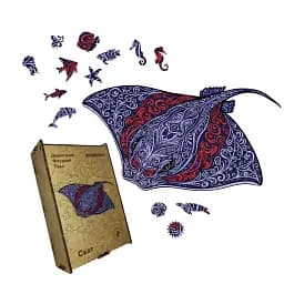 Дерев'яний фігурний пазл Колоритний Скат, А1, Дерев'яна коробка 500+ елементів