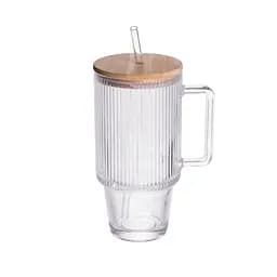 Кружка стеклянная с крышкой и трубочкой 750 мл Yiwu HP-19-48
