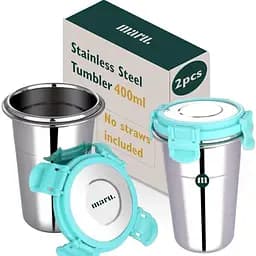 Термос MARU из нержавеющей стали с крышкой, набор из 2 штук по 400 мл каждый, крепкая и герметичная колба, идеальный стакан для напитков