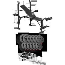 Набор Hop-Sport Premium 38кг со скамьей TX-055, штангой и гантелями