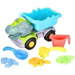 Дитячий пісочний набір JX 6860 самоскид з лопаткою, граблями, лійкою та формочками 7 предметів