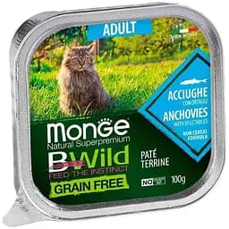 Влажный корм для кошек Monge Cat Вwild Gr.Free Wet Adult анчоус с овощами 100 г