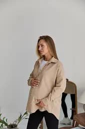Жіноча сорочка для вагітних стилю oversize з мікровельвету Varna розмір S-М Lullababe бежева - мініатюра 5