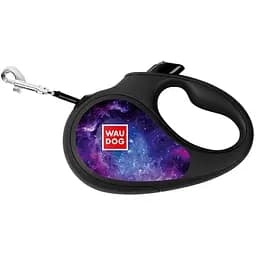Поводок-рулетка для собак Waudog R-leash, рисунок "NASA21", M, до 25 кг, 5 м, светоотражающая лента черный