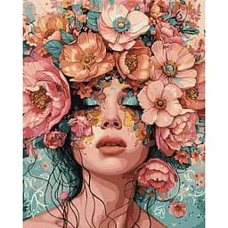Картина за номерами "Дівчина у квітах" Ідейка KHO8440, 40х50 см