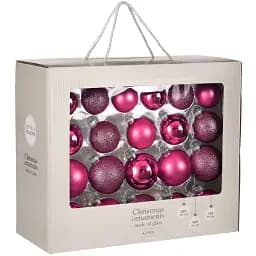 Набір ялинкових скляних куль House of Seasons 7/6/5 см 42 шт. фуксія (8720362603825)
