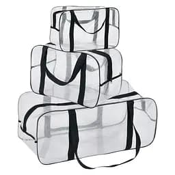 Набор прозрачных сумок в роддом: размер S 30х20х15 см + размер М 40х25х20 см + размер XL 60х25х30 см (черные)