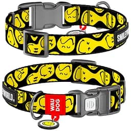 Нашийник для собак Waudog нейлоновий з QR-паспортом Смайли на чорному XL