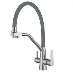 Смеситель для кухни на две воды с гибким изливом Mixxus FUL-021 gray MI6020 Нержавеющая сталь